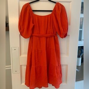 Orange Puff Sleeve Dress